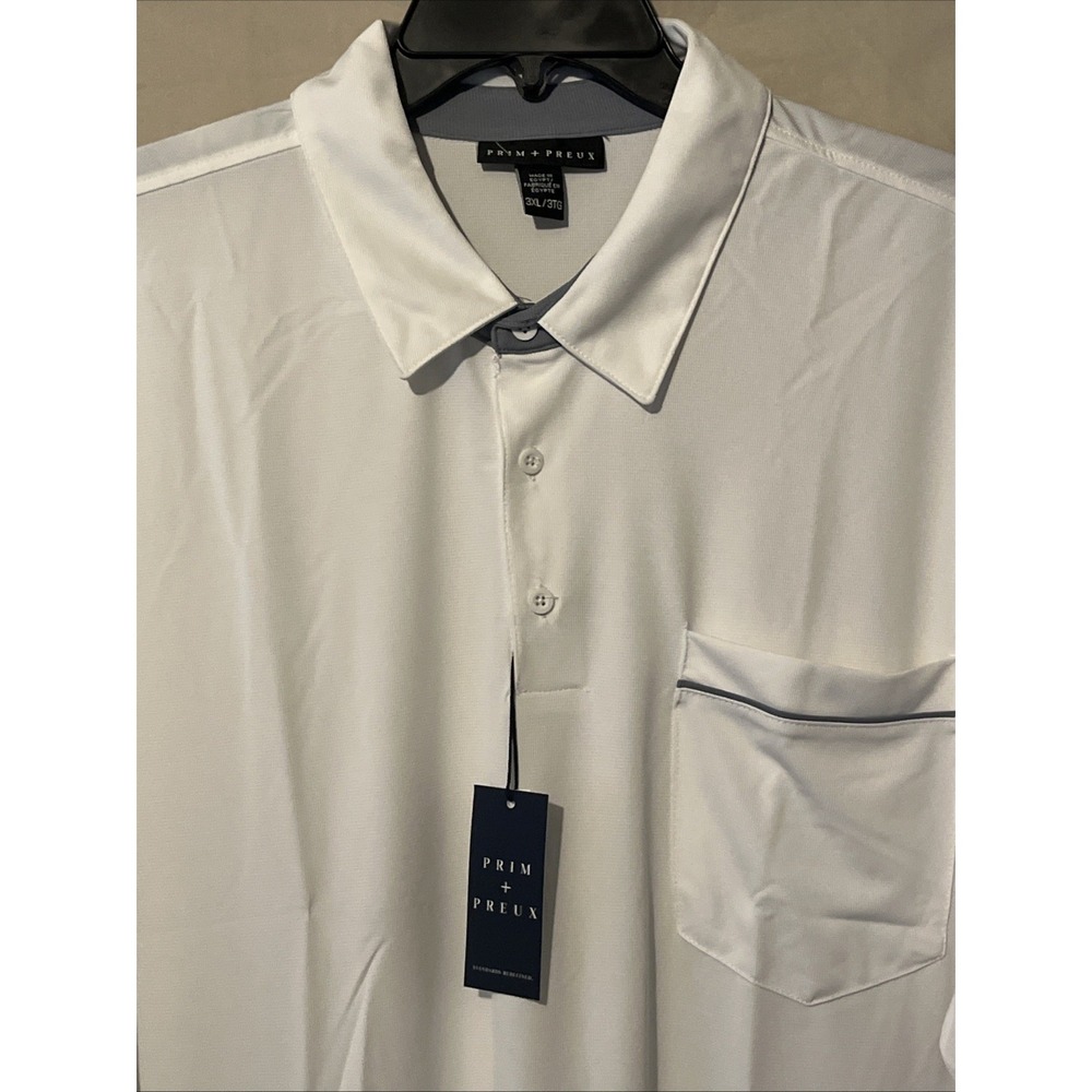 Prim + Preux Men's Moisture‎ Wicking Golf Polo 3XL New With Tags White W/Pocket
